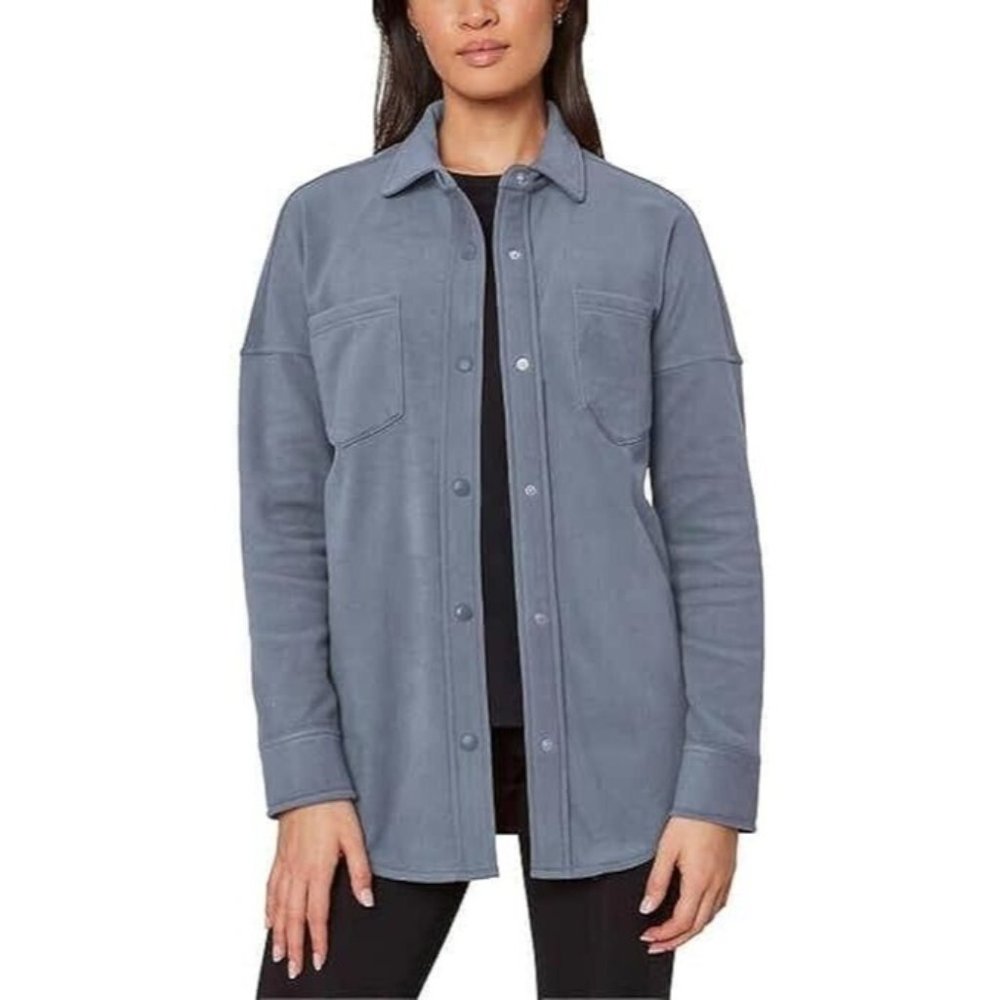 Mondetta Ladies' Cozy Button Up Shirt Long Sleeve Oversized Fit Blue Large‎ NEW